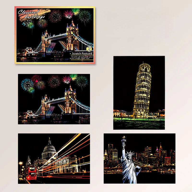 DIY Night Scene Scratch Art - 4-Piece City Landscape Set