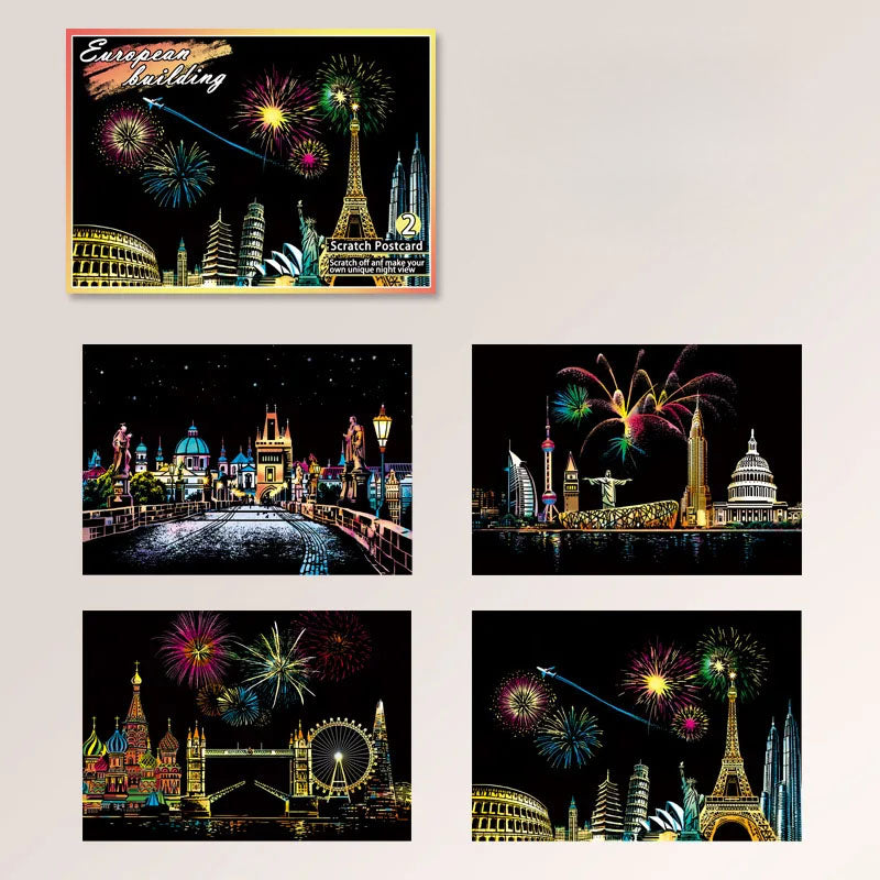 DIY Night Scene Scratch Art - 4-Piece City Landscape Set