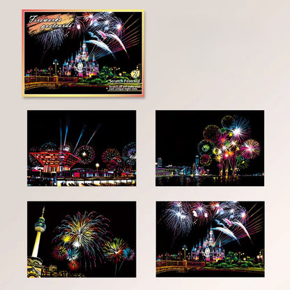 DIY Night Scene Scratch Art - 4-Piece City Landscape Set