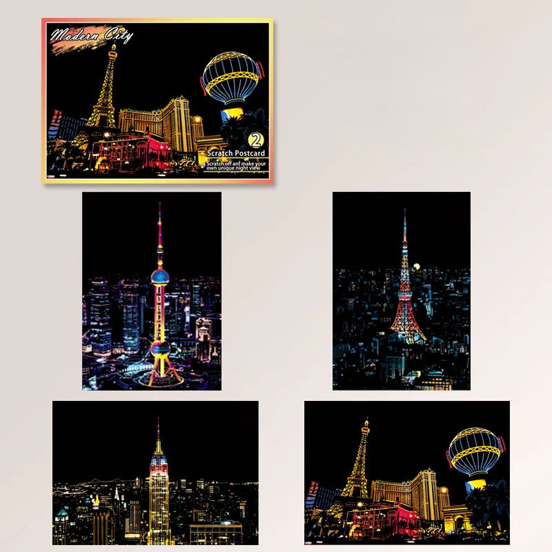 DIY Night Scene Scratch Art - 4-Piece City Landscape Set