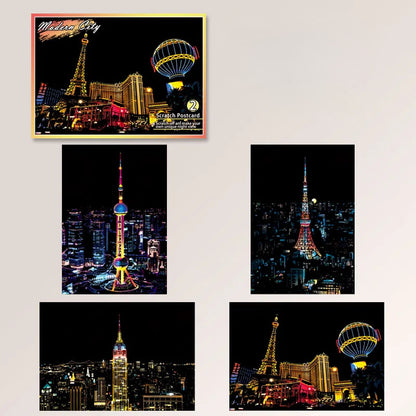 DIY Night Scene Scratch Art - 4-Piece City Landscape Set