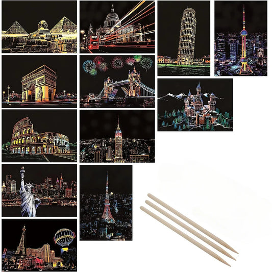 DIY Night Scene Scratch Art - 4-Piece City Landscape Set