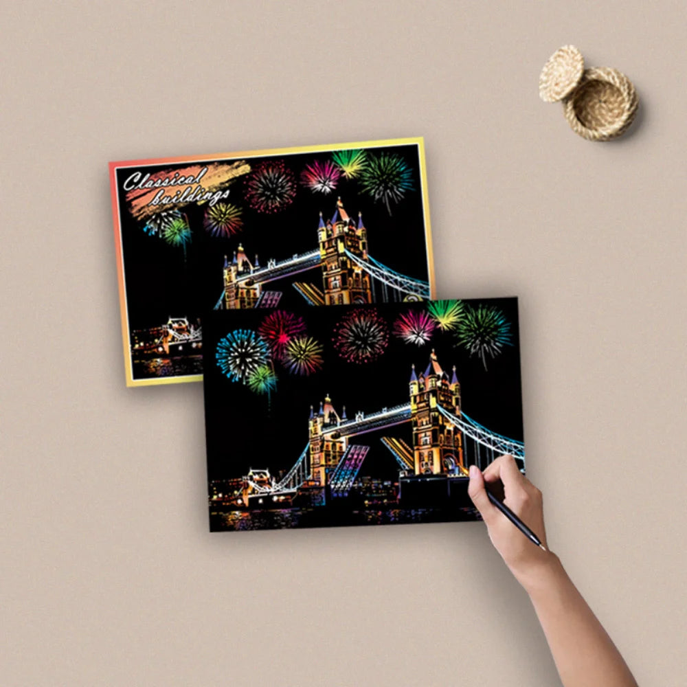DIY Night Scene Scratch Art - 4-Piece City Landscape Set