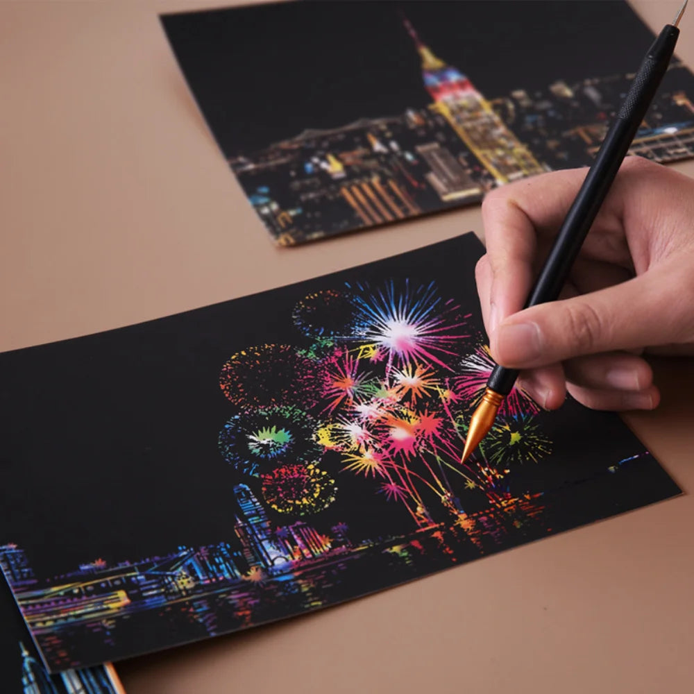 DIY Night Scene Scratch Art - 4-Piece City Landscape Set