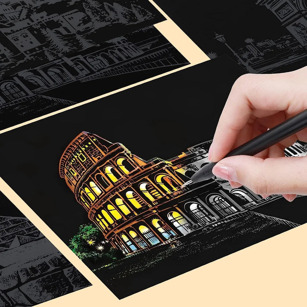 DIY Night Scene Scratch Art - 4-Piece City Landscape Set