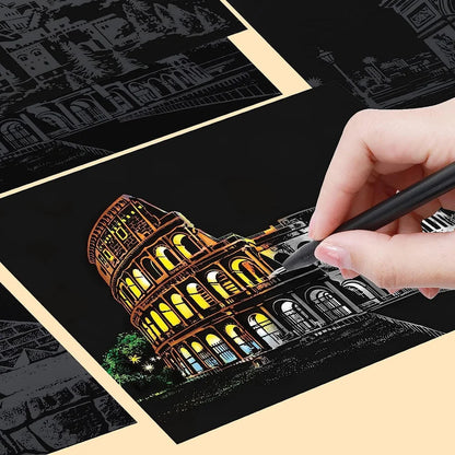 DIY Night Scene Scratch Art - 4-Piece City Landscape Set