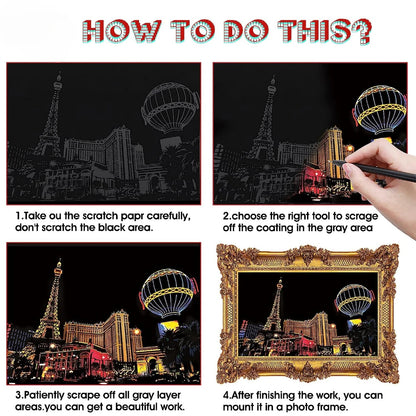 DIY Night Scene Scratch Art - 4-Piece City Landscape Set