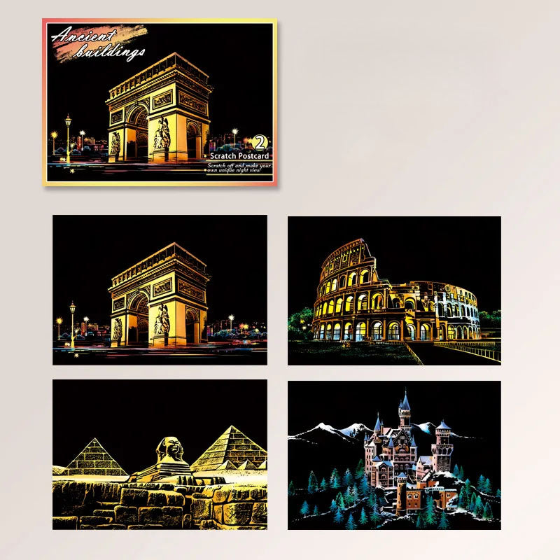 DIY Night Scene Scratch Art - 4-Piece City Landscape Set