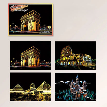 DIY Night Scene Scratch Art - 4-Piece City Landscape Set