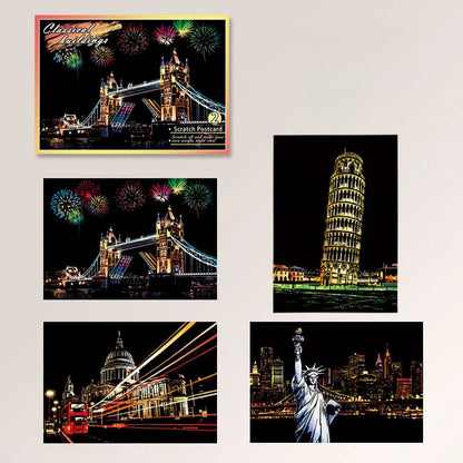 DIY Night Scene Scratch Art - 4-Piece City Landscape Set